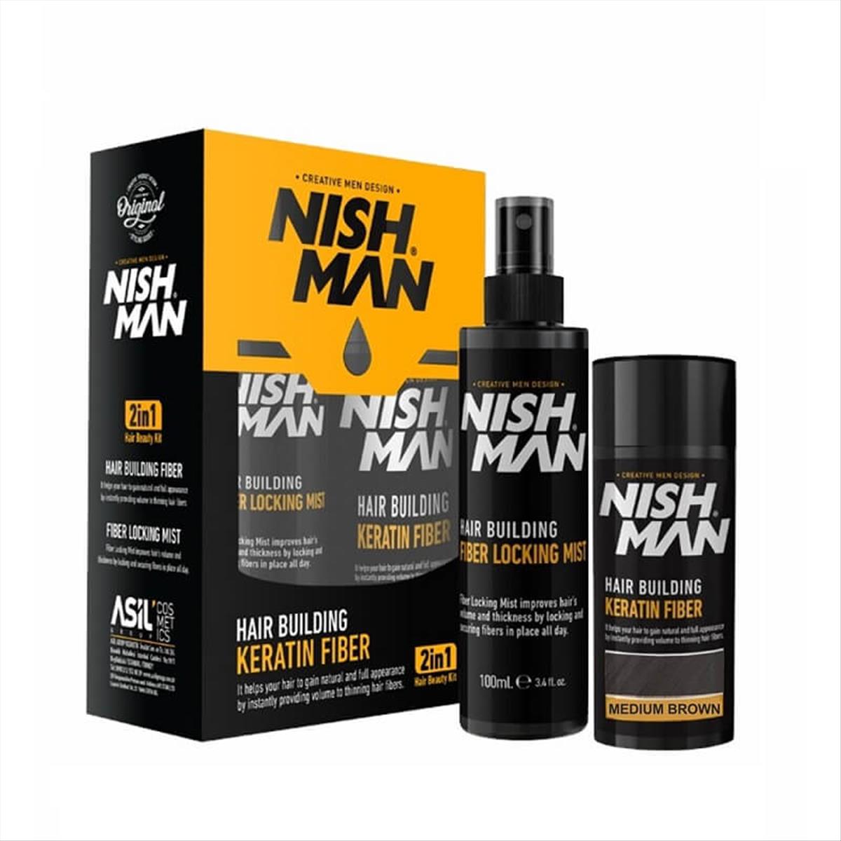 Nishman Keratin Hair Building Fiber 2 in 1 Medium Brown