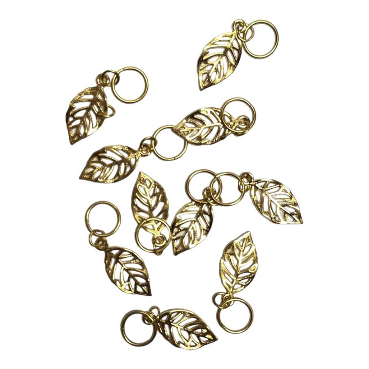 Decorative Hair Rings Gold Leaflet HA7 10pcs