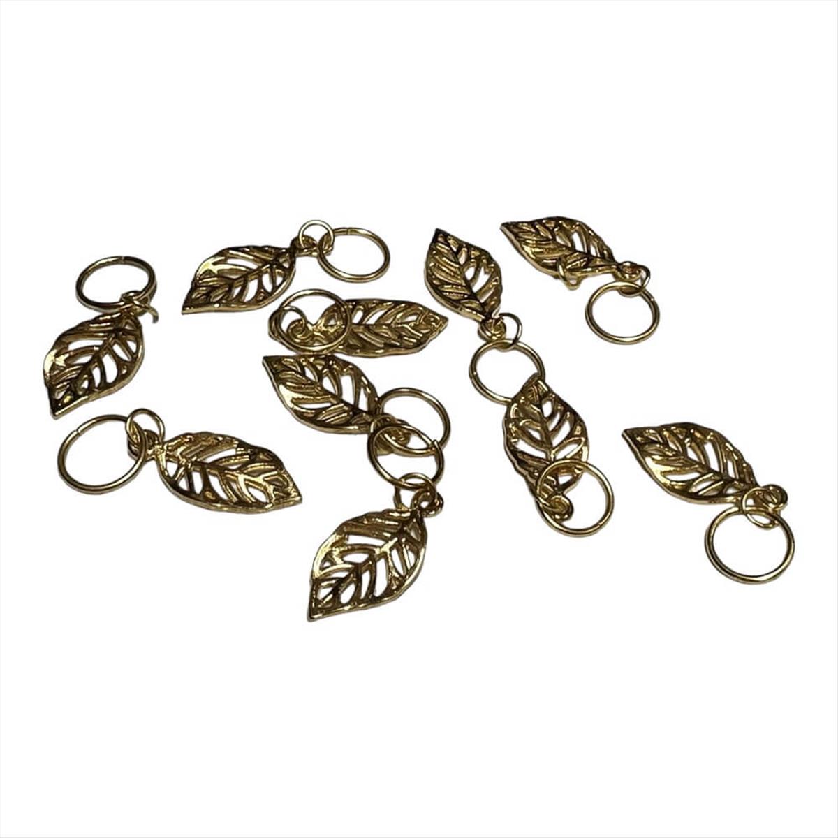 Decorative Hair Rings Gold Leaflet HA7 10pcs