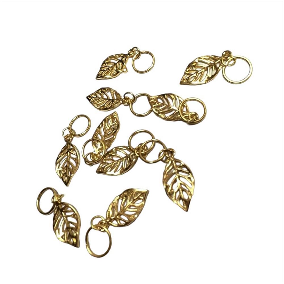 Decorative Hair Rings Gold Leaflet HA7 10pcs