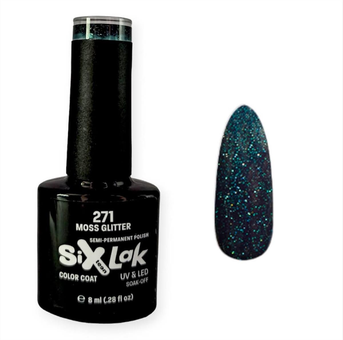 Semi-permanent Varnish SixLak Uv & Led Soak Off 271 Moss Glitter 8ml