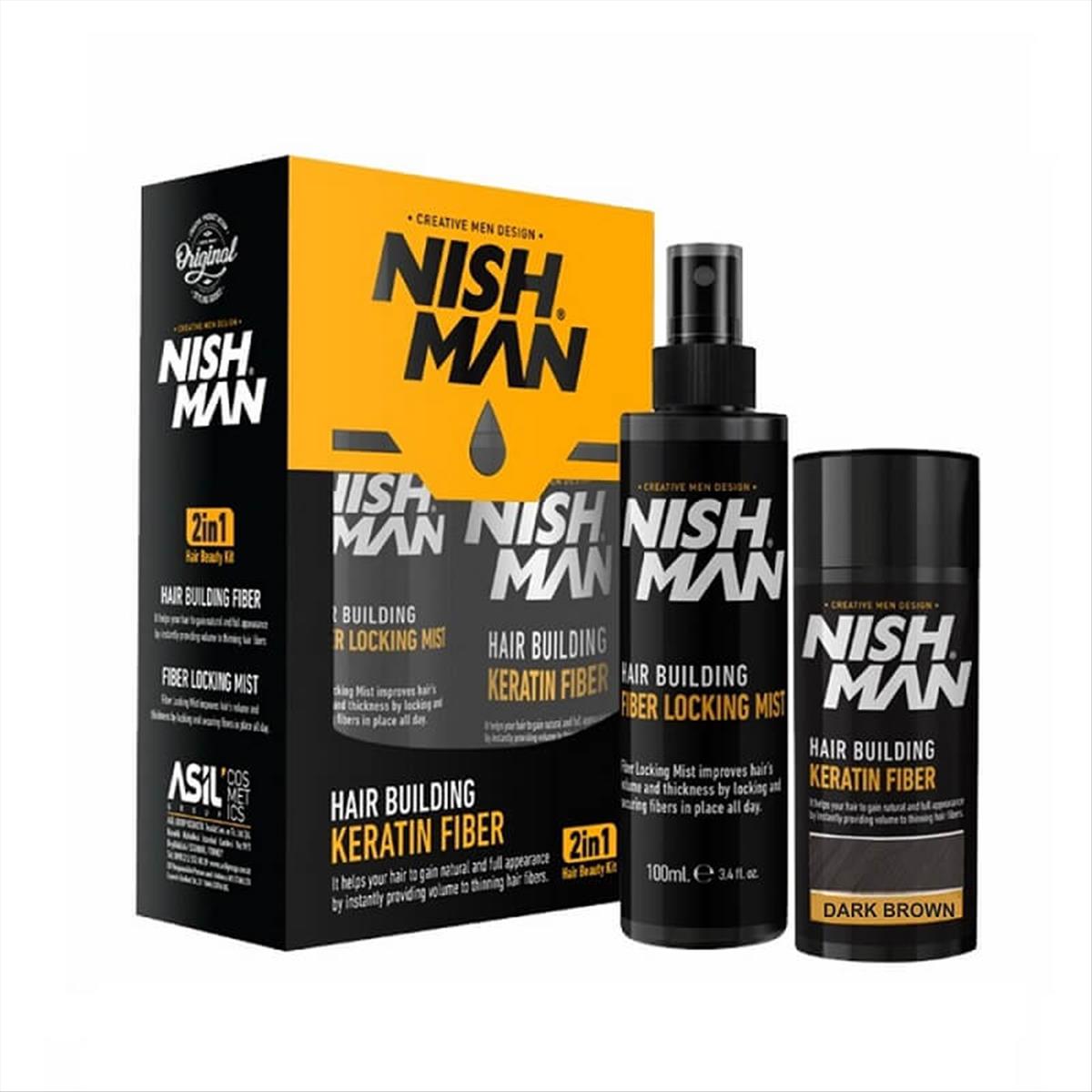 Nishman Keratin  Hair Building Fiber 2 in 1 Dark Brown