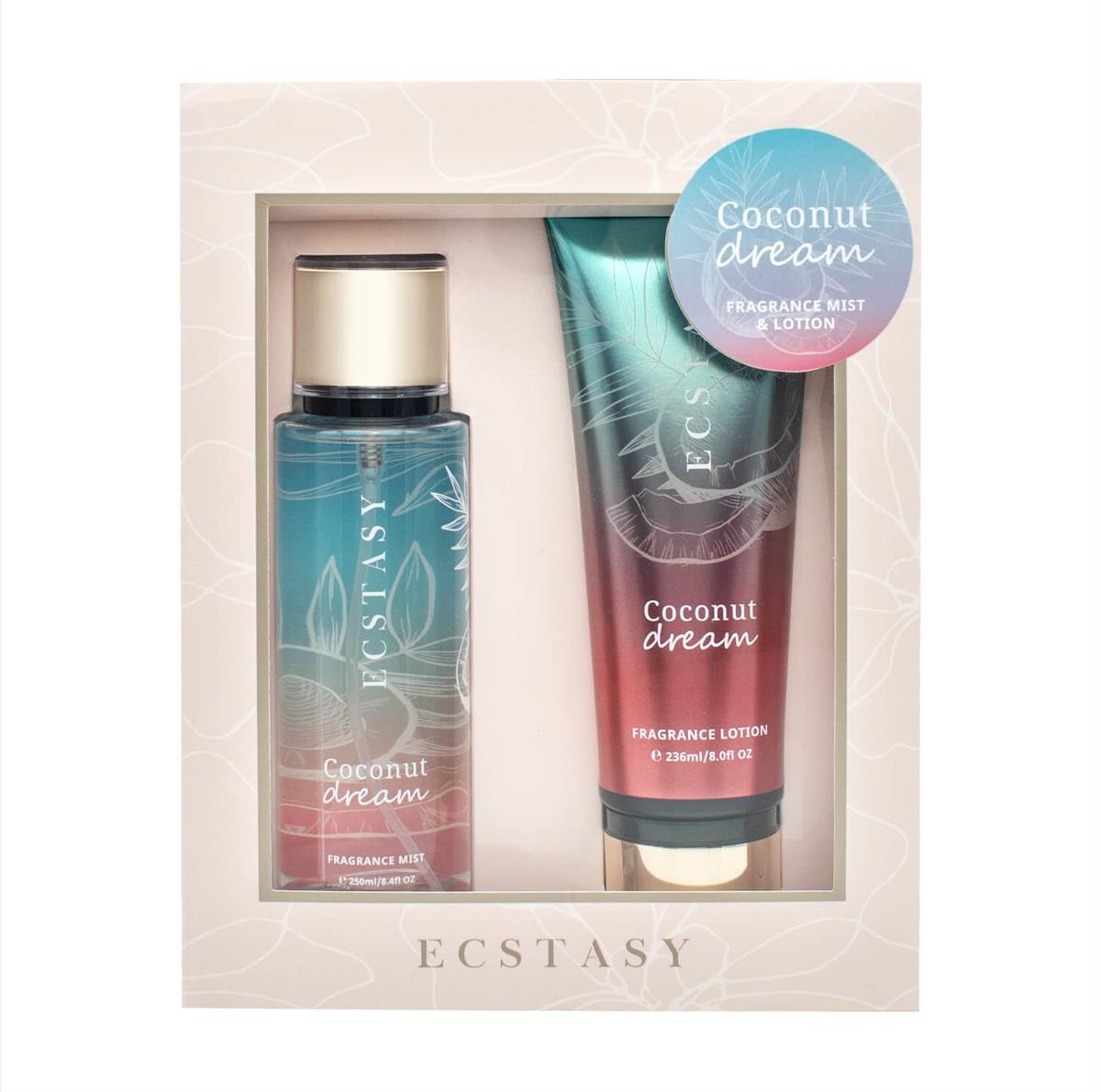 Ecstasy Gift Set - Coconut Dream Body Cream 236ml + Body Mist 250ml