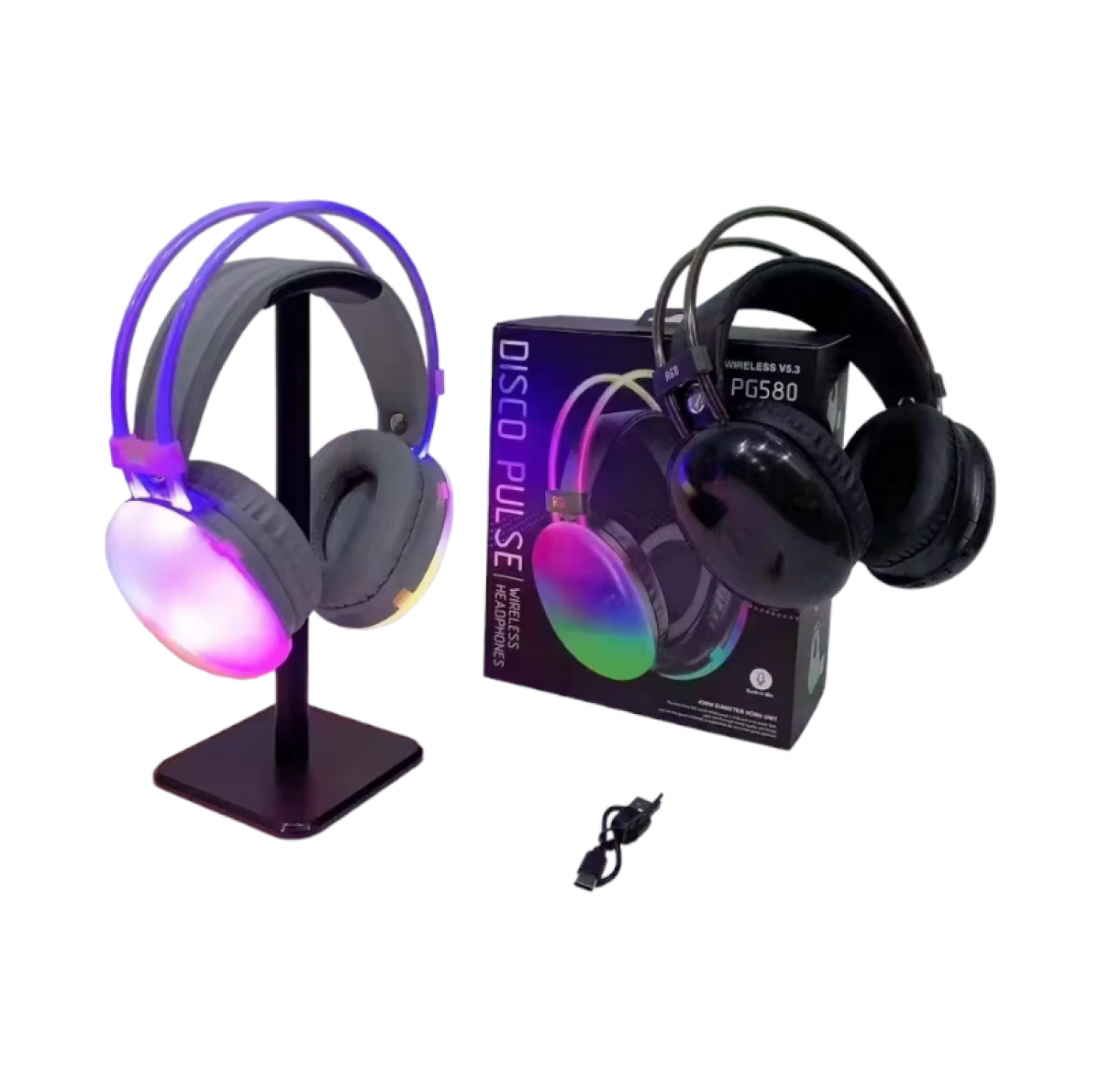 Ασύρματα ακουστικά Bluetooth LED - Headphones - PG580 - RGB - 212058 - Black